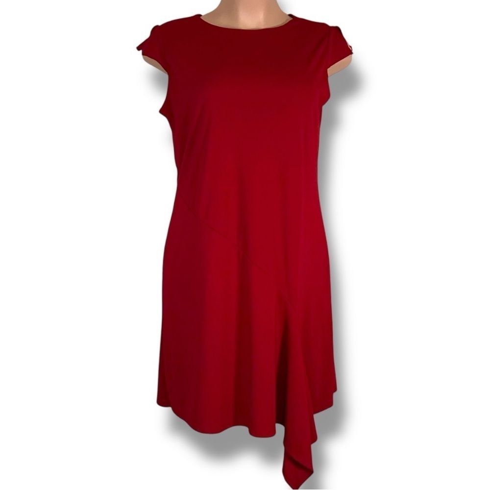 Vintage 90s XL Kathie Lee Red Short Sleeve Event Dress Stretch Party Cocktail